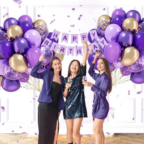 60pcs 12inch Purple and Gold Balloons with Metallic Gold Confetti Balloons - Image 5