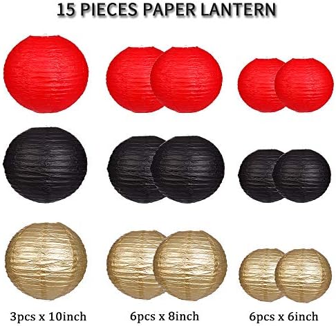 Round Hanging Paper Lanterns Black and Gold Party Decorations 15pcs - Image 2