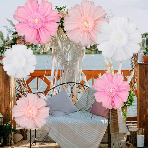 Giegxin 6 Pcs 31.5" 24" Giant Pink White Paper Flower Little Princess Decor - Image 5