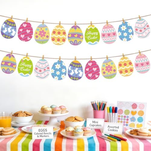 54Pcs Easter Egg Cutouts, Spring Classroom Bulletin Board Decorations, Colourful Eggs Paper Cutting for School Easter Party Home Wall Decor - Image 6