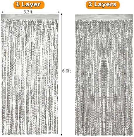 4 Pack Wavy Silver Tinsel Foil Fringe Curtains Streamers Backdrop Matte - Image 4