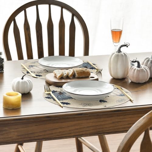Artoid Mode Navy Blue Pumpkins Round Fall Placemats Set of 4-14 Inch - Image 4
