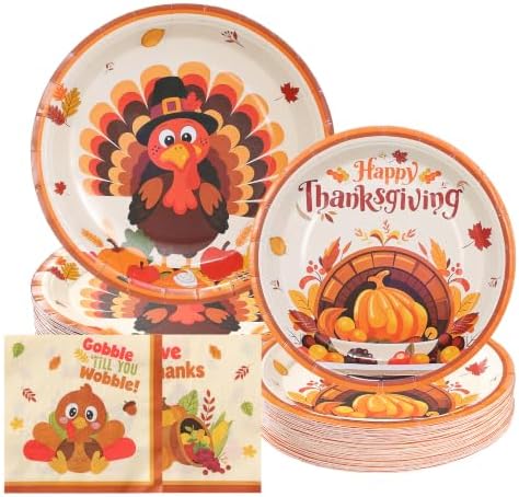 Goodluck 200 PCS Thanksgiving Turkey Plates (9in & 7in) and Napkins Set by GoodLuck