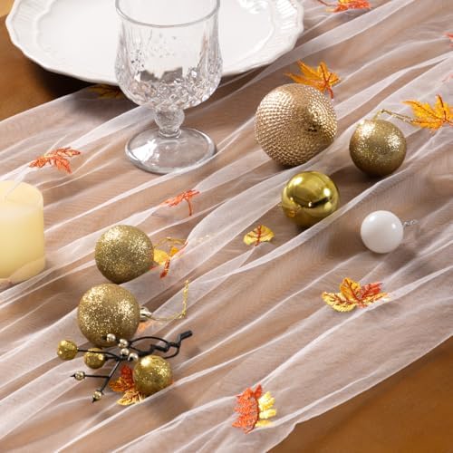 Maple Leaf Table Runner Fall Tulle Gauze Sheer Cheesecloth Party Home Decor - Image 3