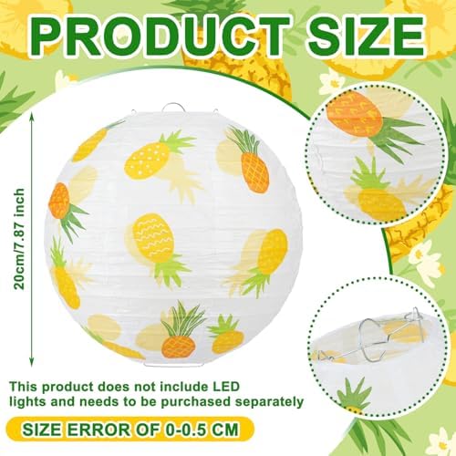 Panelee 12 Pcs Pineapple Party Decorations Hawaiian Party Hanging Supplies 8 Inches Round Paper Lanterns for Tropical Luau Birthday Holiday Bachelorette Decor Supplies - Image 2