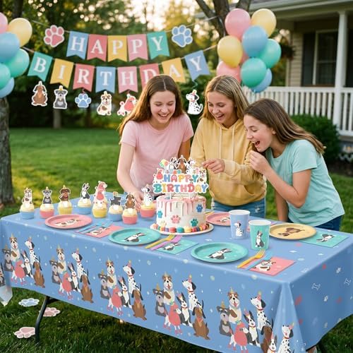 198 Pcs Pet Dog Birthday Party Supplies (Serves 24), Vintage Puppy Face Party Tableware Birthday Party Decorations Set Include Banner Plates Napkins Cups Forks Knifes Tablecloth Topper for Party - Image 7