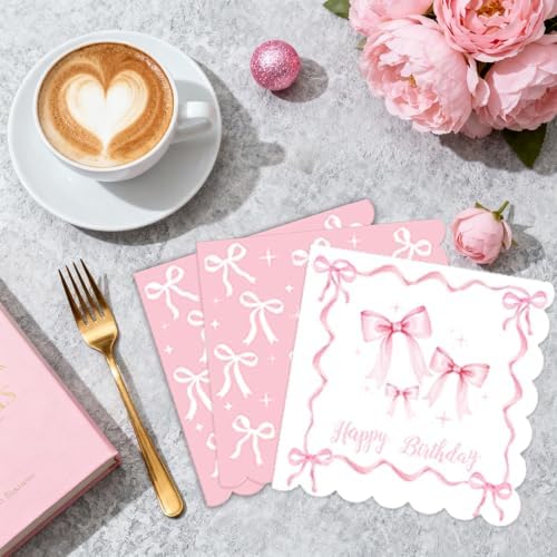 Pink Bow Birthday Decorations Include Plates, Napkins, Cups, Cutlery, Banner, Hanging Swirls, Cake & Cupcake Toppers, Balloons, Tablecloths for Coquette Birthday Decorations, Serves 20 - Image 4