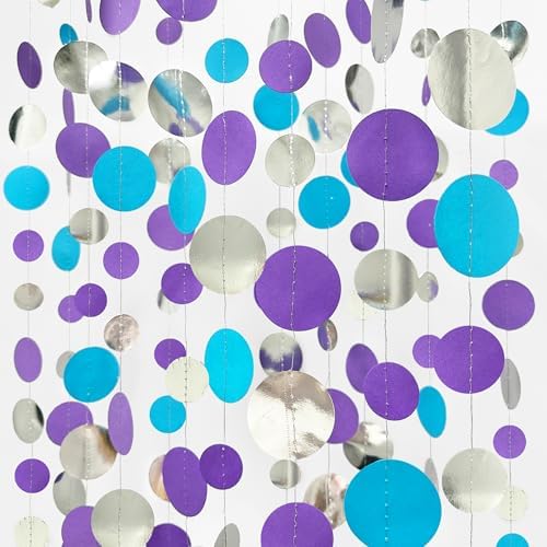 46 Ft Frozen Party Decorations Purple Blue Silver Polka Dots Garlands Hanging Paper Circle Dots Streamer for Frozen Birthday Winter Wonderland Christmas Holiday Wedding Shower Party Supplies by pinkblume