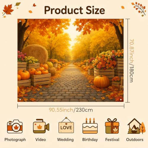 BlissYard Fall Backdrop Golden Tree Path Scene Decorations 8x6ft - Image 6