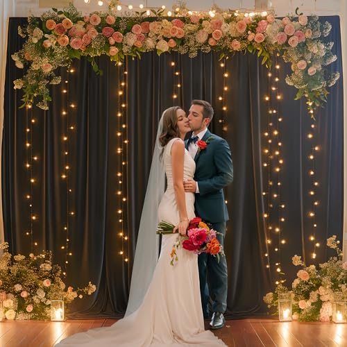 Black Backdrop Curtain with Lights String for Parties,10x10FT Wrinkle Free Black Drapes Wedding Photo Backdrop Curtains for Baby Shower Birthday Ceremony Reception Home Party Decorations - Image 7
