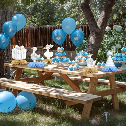 12 Pcs Blue Goose Baby Shower Decorations for Boy - Silly Goose Baby Shower Centerpieces for Tables - Blue Goose Honeycomb Table Decor with Balloon Car for Boy Baby Shower 1st Birthday - Image 4