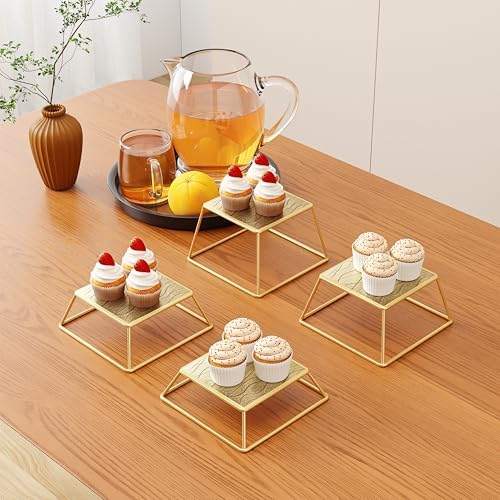 Dessert Table Risers Display Stands Food display Gold Metal Square Retail Pizza,Cupcake,Candy Stands Food Platter Tray,6x6 INCH,Set of 4 - Image 3