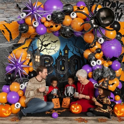 Halloween Arch Garland Kit 146pcs with Spider BOO Star Foil Balloon, Spider Web, Bats, Black Orange Purple Eye Latex Balloons for Birthday Supplies Halloween Party Decorations - Image 5