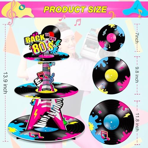 BenLouis 3Tier 80s Cupcake Stand Birthday Party Decorations - Image 2