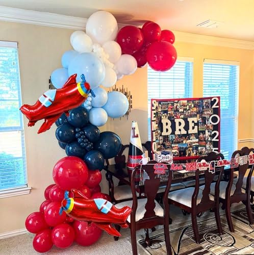 Airplane Birthday Party Decorations 142pcs Airplane Balloon Garland Arch Kit Dusty Blue and Red White with 2Pcs Airplane Mylar Balloon for Time Flies Theme Birthday Baby Shower Party Supplies - Image 6