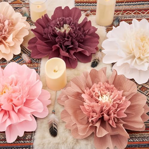 SUNBEAUTY 6 Pcs Large Boho Tissue Paper Flowers 12'' Giant Crepe Paper Flowers Decorations for Birthday Mexican Fiesta Spring Wedding Flower Backdrop Baby Bridal Shower Carnival Party Wall Decor - Image 2
