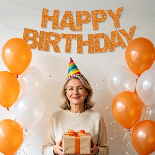 BEISHIDA Pre-Strung Glitter Orange Happy Birthday Banner Party Sign Decor - Image 5