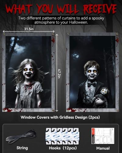 2pcs Halloween Window Cover Decor, Scary Ghost Curtain Outdoor - Image 2