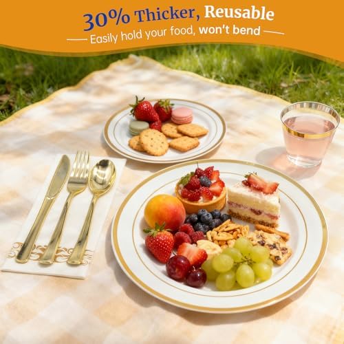 AIRE Gold White Plastic Plates Set, 350PCS Disposable Tableware for 50 - Image 5