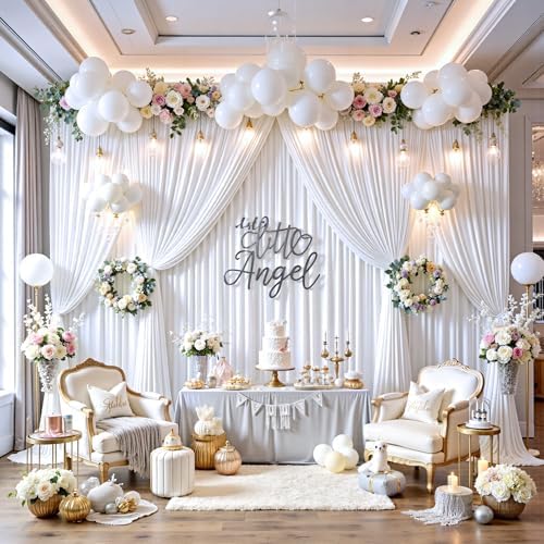 12ft x 10ft White Backdrop Curtains for Parties, Wrinkle Free 2 Panels Photo Backdrop Drapes Back Drop Cloth for Wedding Birthday Photography Background Decor - Image 4