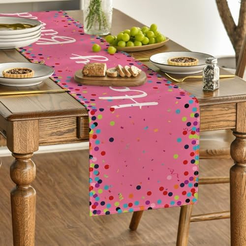 Artoid Mode Polka Dot Pink Happy Birthday Table Runner, Seasonal Kitchen Dining Table Decoration for Home Party Decor 13x72 Inch - Image 3