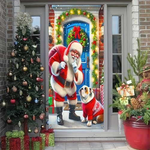 BlissYard Christmas Door Cover Santa Bulldog 35x71 Inch Polyester - Image 3