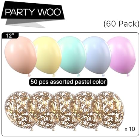 PartyWoo Pastel Rainbow Latex Helium Foil Balloons 66pcs 12 Inch - Image 5