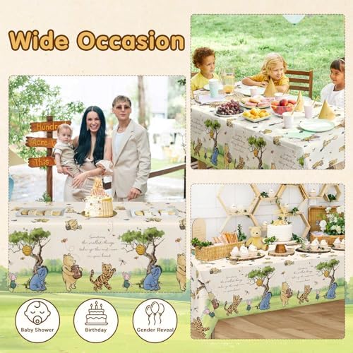 3Pcs Classic Winnie Bear Baby Shower Birthday Decorations Quotes Table Cloths, Neutral Rectangle 54 x 108Inch Disposable Vintage Pooh Bear Tablecloths for Winnie Gender Reveal 1st Birthday Decorations - Image 5