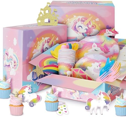Unicorn Birthday Decorations for Girls, Unicorn Party Supplies Kit, All in One Birthday Decor Set,Party with 12 Tableware Sets, Banner, Backdrop, Ballons, Paper Plates - Image 5