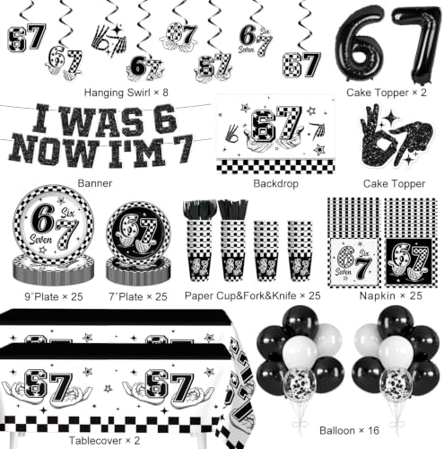 Xynic 189 Pcs Black 6 7 Birthday Decorations for Boys, Serves 25 - Image 2