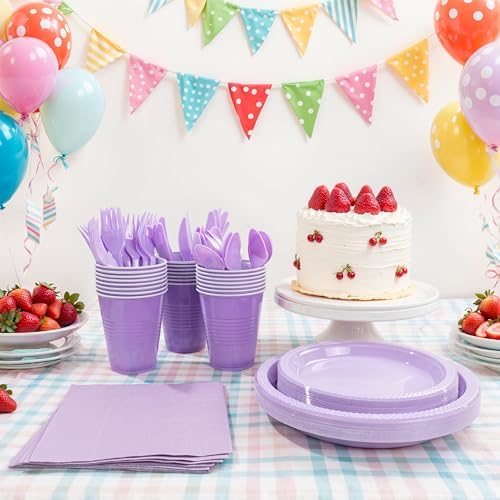 MirthMood 350PCS Plastic Lavender Plates,Lavender Disposable Plates Set - Image 3