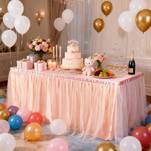 THARAHT Tulle Table Skirt 9FT 270CM Long for Rectangle Tables Round Tables Ruffle Desk Skirt for Princess Girls Birthday Party Cake Dessert Decorations Table Skirt - Image 5