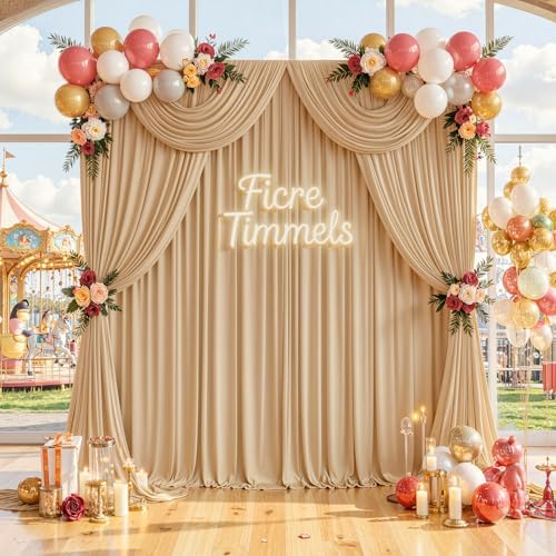 20 ft x 8 ft Thick Champagne Backdrop Curtain for Wedding Parties, 4 Panels 5 ft x 8 ft Wrinkle Free Polyester Champagne Photography Backdrop Drapes, Birthday Party Home Decoration Supplies - Image 4