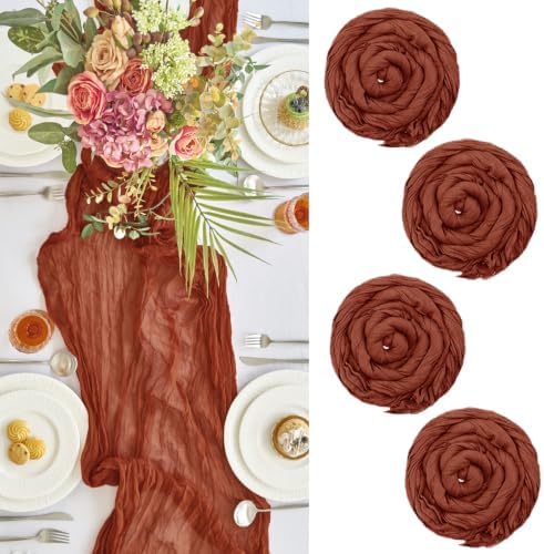4 Pack Fall Table Runner Terracotta Cheesecloth for Home Thanksgiving Party by IVAPUPU