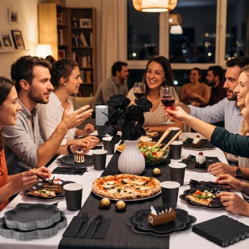 350 Pcs Halloween Black Paper Plates and Napkins Set, Serve 50 Guests - Image 7