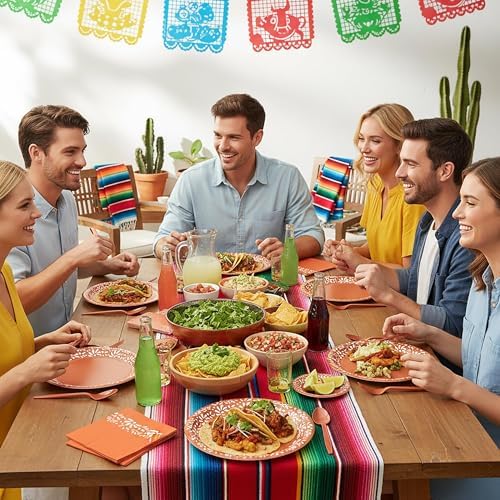 96Pcs Brown Platos De Barro Mexicanos Cielito Lindo Terracotta Clay Party Plates Supplies Tableware Decorations Disposable Paper Plates Napkins Forks for Birthday Baby Shower, Serves 24 - Image 6