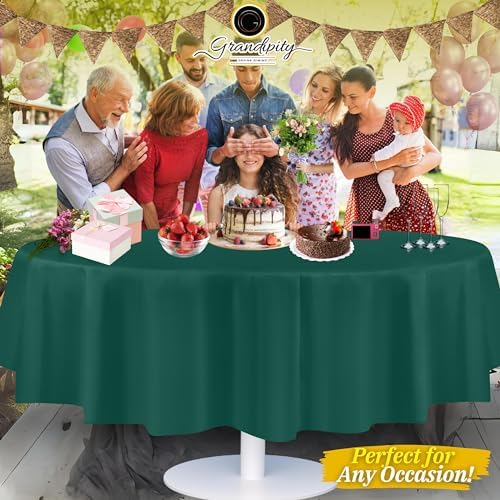 Grandipity Plastic Table Cloth Disposable 12 Pack 84" Round Dark Green - Image 6