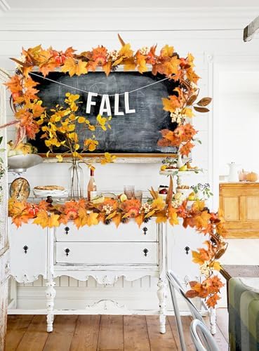 DearHouse Fall Maple Leaves, 6ft Artificial Autumn Foliage Thanksgiving Decor for Home, Wedding, Fireplace, Party, Christmas (Yellow&Brown) - Image 6