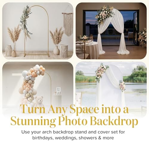 7.2FT Gold Wedding Backdrop Arch Stand with White Spandex Cover – Metal Frame, Water Weights & Storage Bag – Party, Birthday, Baby Shower, Bridal Shower, Wedding Ceremony, Photo Booth Decor - Image 3