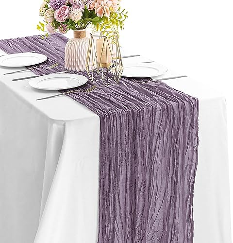 Grape 10FT Cheesecloth Table Runner Boho Gauze Fabric Table Runner Rustic Sheer Runner for Wedding Bridal Baby Shower Birthday Party Boho Table Decor（1 Pack Grape） by JALANCY