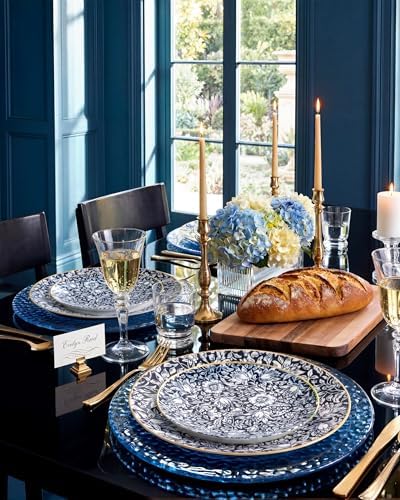 Hioasis Blue Plastic Plates, Blue Floral & Gold Rim, 60 Pcs for 30 Guests - Image 6