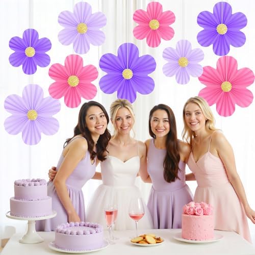 Pink and Purple Birthday Decorations Pink and Purple Flowers Wall Decor - Image 4