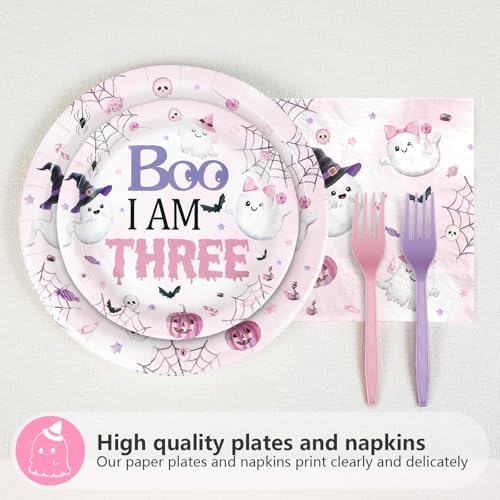 Grencian 96Pcs Trick or Three Halloween 3rd Birthday Decorations for Girls - Image 2