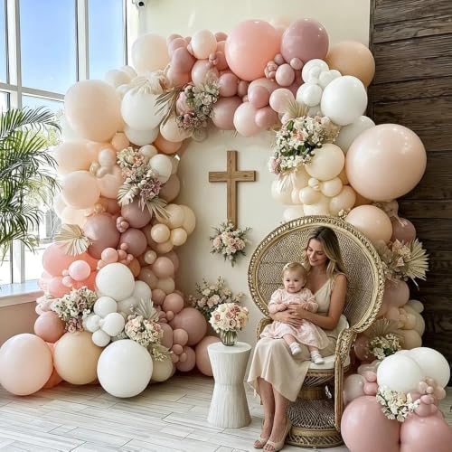 Dusty Pink White Balloon Garland Double Stuffed Baby Pink Nude Beige Balloons Cream Balloon Arch Kit for Boho Baby Shower Birthday Christening Bridal Wedding Fall Party Decorations - Image 6