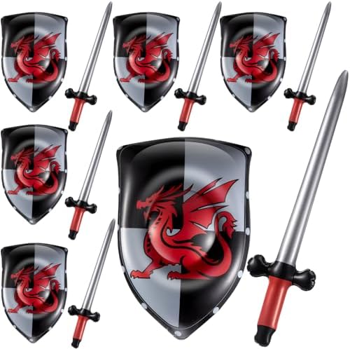 Poen 24 Pcs Inflatable Sword and Shield Medieval Knight Party,Dragon by Poen