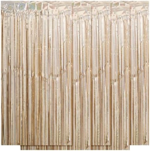 5 Pack Champagne Foil Curtain Backdrop 3.2ft x 9.8ft Metallic Tinsel Foil Fringe Curtains Streamer Photo Booth Backdrop for Birthday Party Engagement Bachelorette Party Decorations (Sparkle Champagne) by Ohiyoo