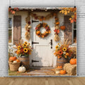 Fall Photo Backdrop 10x10ft Floral Rustic White Wood Door Thanksgiving Fall Backdrops for Photography Autumn Haystack Flowers Friendsgiving Background Party Decorations Photo Booth Props by Lexfvpoo