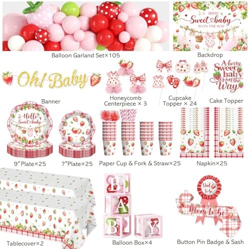 293Pcs Berry Sweet Baby Shower Decorations, All-in-One Set for 25 Guests - Image 3