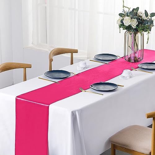 SiinvdaBZX 4 Pcs Hot Pink Satin Table Runner 12 x 108 inches Long - Image 2