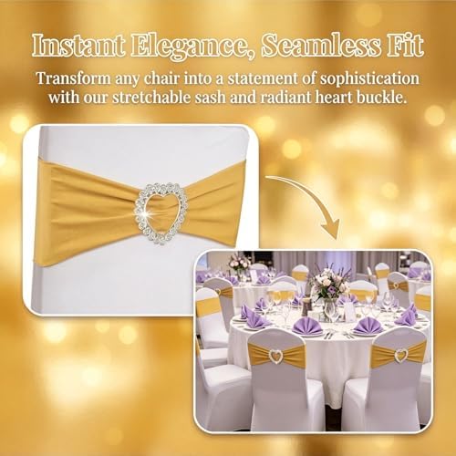 150 Pieces Chair Sashes & Bows - Stretch Spandex Chair Cover Band with Buckle for Wedding, Hotel Banquet, Birthday Party & Home Bulk Decorations (Gold) - Image 3